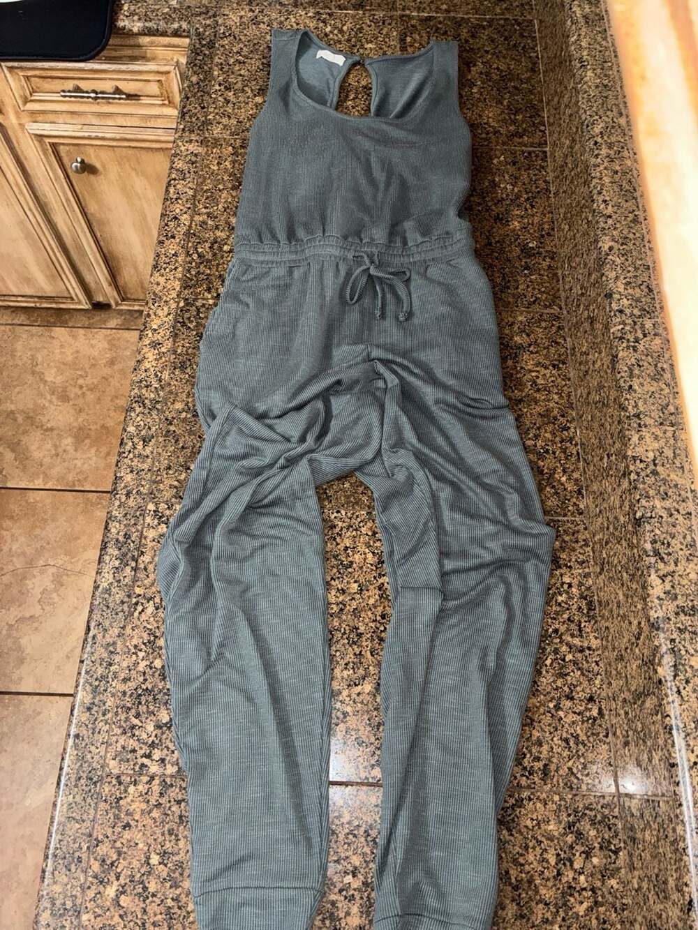 Maurices 24/7 Sage Green Ribbed Sleeveless Jogger Jumpsuit Size S
